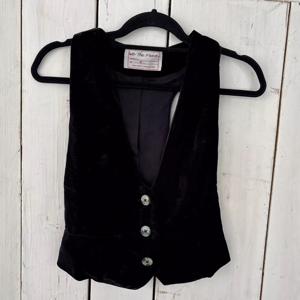 Free People Libby Vest Waistcoat Medium Black Velour Boho We The Free NWT